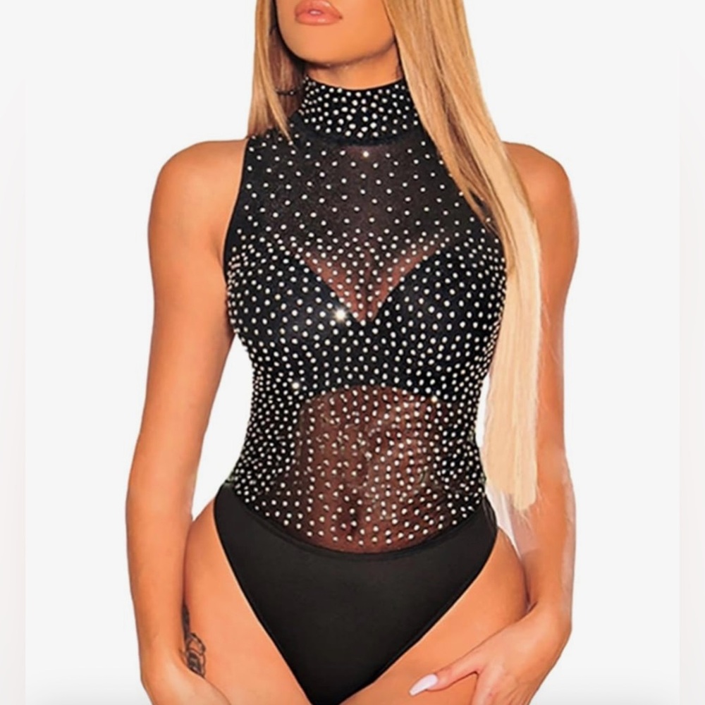 Lady Women's Sheer Mesh Turtleneck Neck See Through Leotard
Bodysuit Body Tops